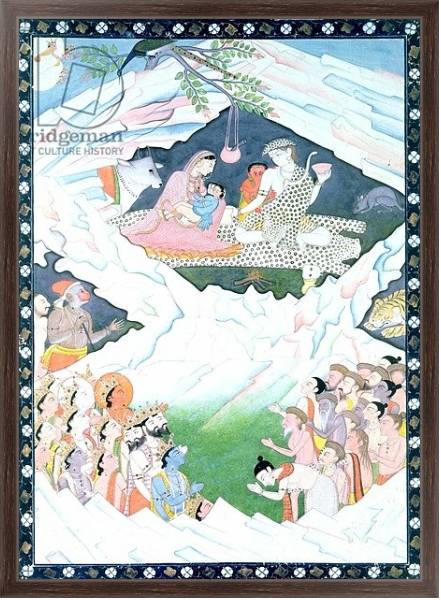 Постер The Holy Family of Shiva and Parvati on Mount Kailash с типом исполнения На холсте в раме в багетной раме 221-02