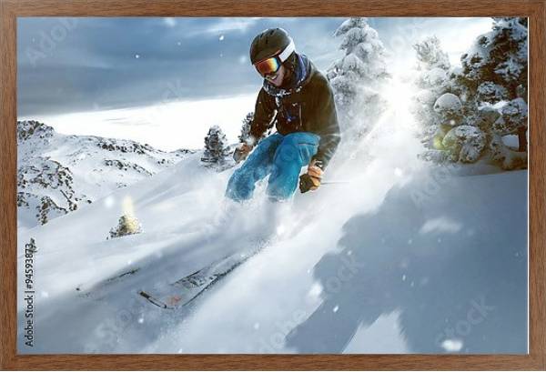 Постер Лыжник едет по глубокому рыхлому снегу с типом исполнения На холсте в раме в багетной раме 1727.4310