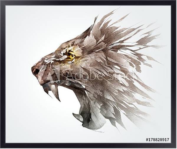 Постер Иллюстрация рычащей морды льва с типом исполнения На холсте в раме в багетной раме 221-01