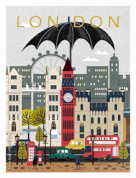 Постер Лондон, путешествия, плакат с типом исполнения На холсте в раме в багетной раме 221-03