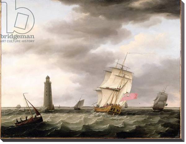 Постер A Man of War passing the Eddystone Lighthouse, c.1773 с типом исполнения На холсте без рамы