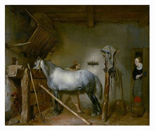 Постер Horse in a Stable, c.1652-54 с типом исполнения На холсте в раме в багетной раме 221-03