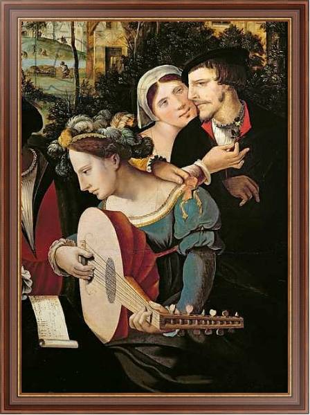 Постер Scene Galante at the Gates of Paris, detail of a couple and a lute player с типом исполнения На холсте в раме в багетной раме 35-M719P-83