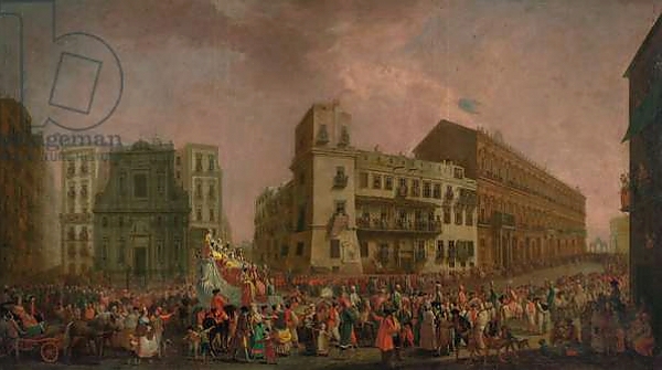 Постер The Carnival in Naples in 1778, with the 'Cavalcata turca' parading through the Largo di Palazzo, c.1778 с типом исполнения На холсте без рамы