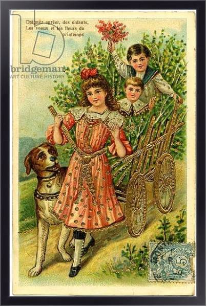 Постер Postcard, please accept, children's wishes and spring flowers с типом исполнения На холсте в раме в багетной раме 221-01