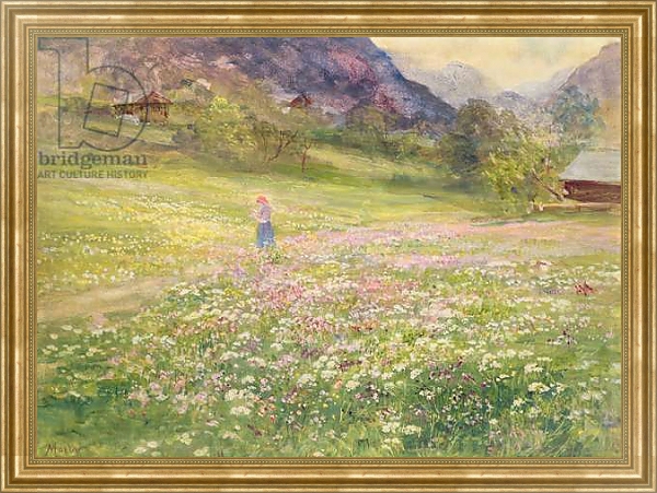 Постер Girl in a Field of Poppies с типом исполнения На холсте в раме в багетной раме NA033.1.051
