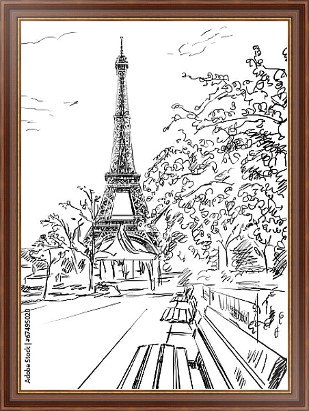 Постер Париж в Ч/Б рисунках #48 с типом исполнения На холсте в раме в багетной раме 35-M719P-83