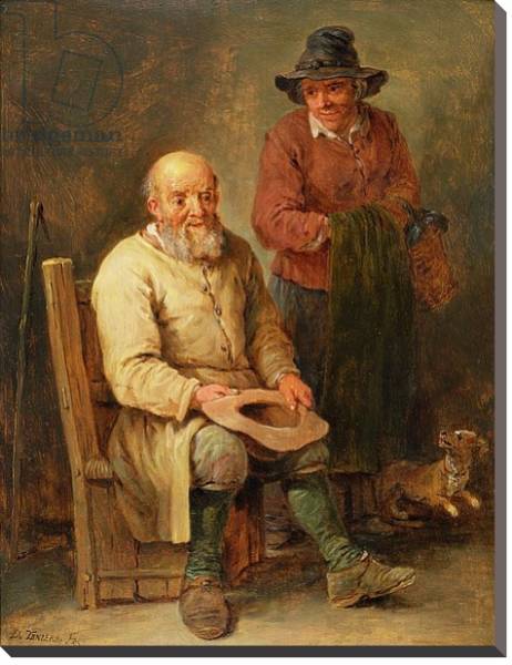Постер A man seated with a woman by his side and a dog at their feet, 17th century с типом исполнения На холсте без рамы