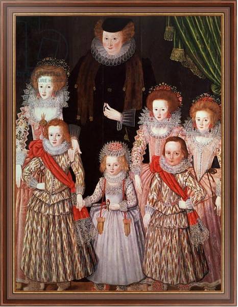 Постер The Tasburgh Group: Lettice Cressy, Lady Tasburgh of Bodney, Norfolk and her Children, c.1605 с типом исполнения На холсте в раме в багетной раме 35-M719P-83