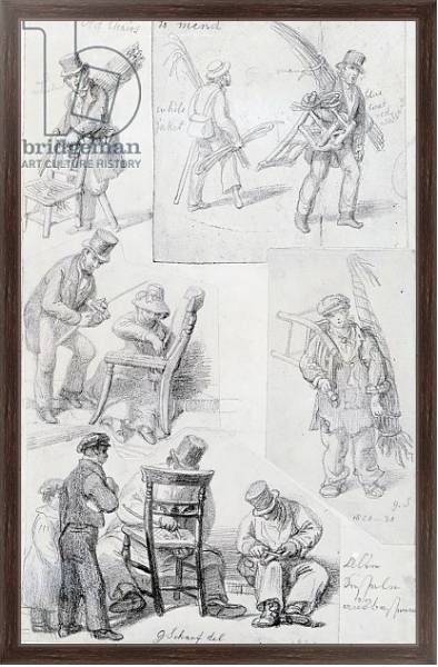 Постер Chair menders on the streets of London, 1820-30 с типом исполнения На холсте в раме в багетной раме 221-02