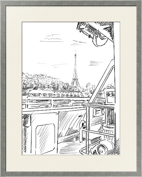 Постер Париж в Ч/Б рисунках #28 с типом исполнения Под стеклом в багетной раме 1727.2510