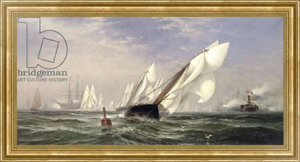 Постер American yacht Sappho winning the race with the English yacht Livonia for the America Cup, 1871 с типом исполнения На холсте в раме в багетной раме NA033.1.051