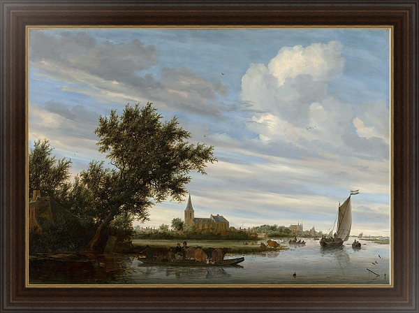 Постер River View with Church and Ferry с типом исполнения На холсте в раме в багетной раме 1.023.151