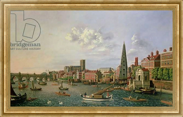 Постер A View of the River Thames at York Steps with Westminster Abbey beyond с типом исполнения На холсте в раме в багетной раме NA033.1.051