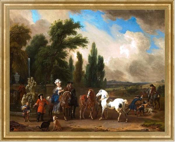 Постер Пейзаж с нарядными людьми, лошадьми и собаками с типом исполнения На холсте в раме в багетной раме NA033.1.051