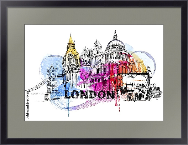 Постер Лондон скетч с типом исполнения Под стеклом в багетной раме 221-01