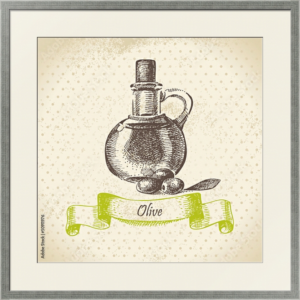 Постер Иллюстрация с оливковым маслом с типом исполнения Под стеклом в багетной раме 1727.2510