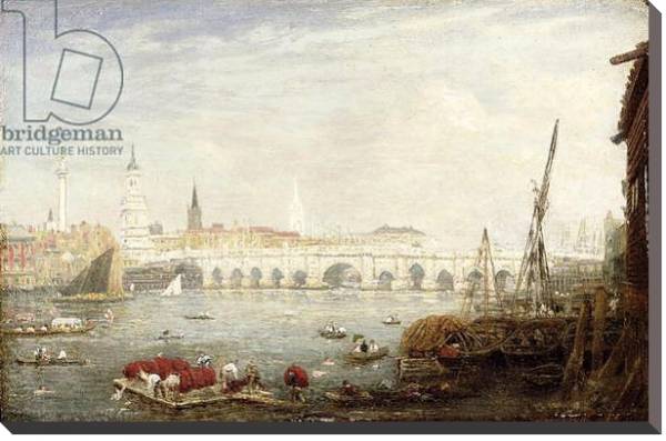 Постер The Monument and London Bridge, c.1820-80 с типом исполнения На холсте без рамы