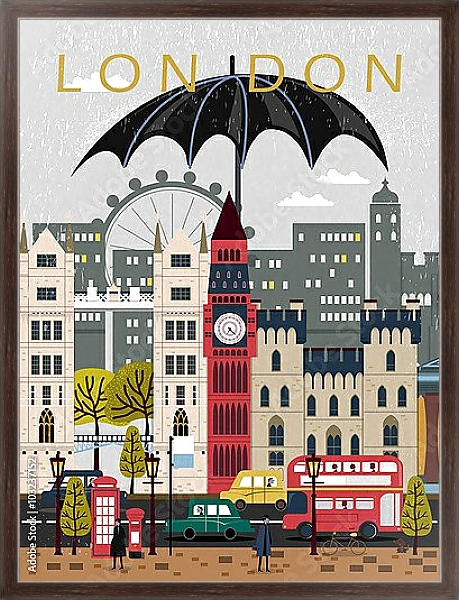Постер Лондон, путешествия, плакат с типом исполнения На холсте в раме в багетной раме 221-02