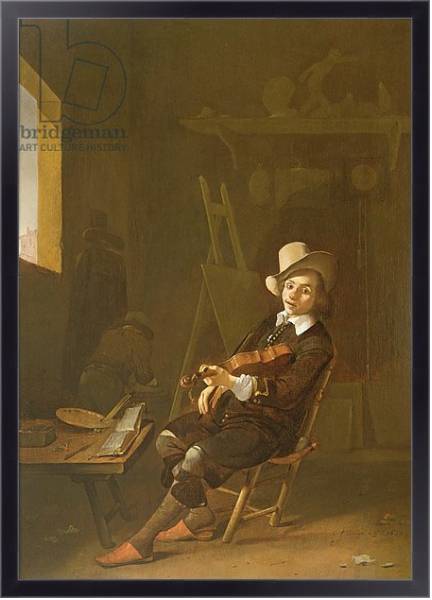 Постер Self Portrait of the Artist Playing a Violin с типом исполнения На холсте в раме в багетной раме 221-01