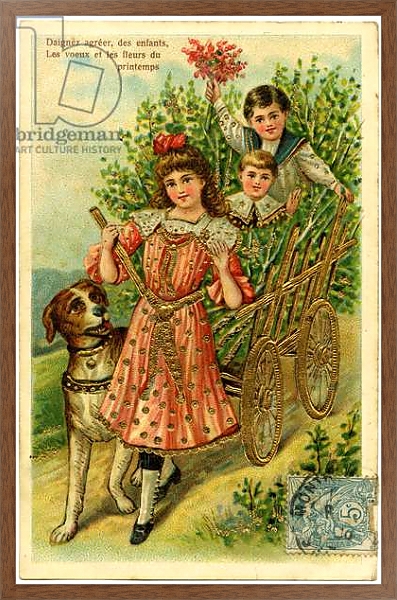 Постер Postcard, please accept, children's wishes and spring flowers с типом исполнения На холсте в раме в багетной раме 1727.4310