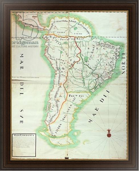 Постер Map of South America, 1777 с типом исполнения На холсте в раме в багетной раме 1.023.151