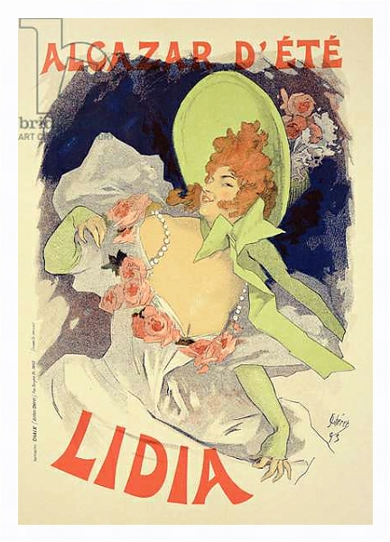 Постер Reproduction of a poster advertising 'Lidia', at the Alcazar d'Ete, 1895 с типом исполнения На холсте в раме в багетной раме 221-03