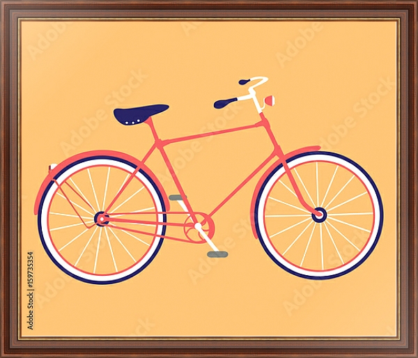 Постер Красный ретро велосипед на оранжевом фоне с типом исполнения На холсте в раме в багетной раме 35-M719P-83