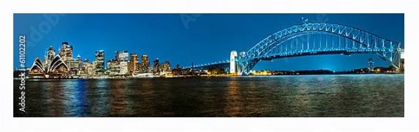 Постер Австралия, Сидней. Ночная панорама города с типом исполнения На холсте в раме в багетной раме 221-03