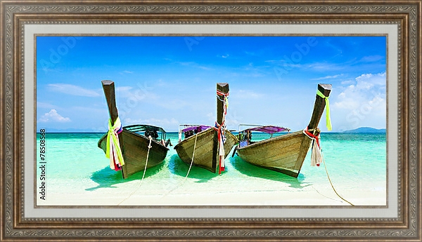 Постер Тайланд. Три традиционные лодки с типом исполнения На холсте в раме в багетной раме 595.M52.330