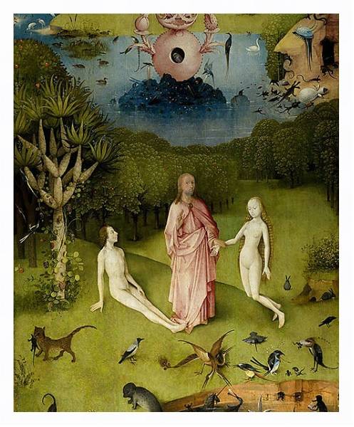 Постер The Garden of Earthly Delights: The Garden of Eden, left wing of triptych, c.1500 2 с типом исполнения На холсте в раме в багетной раме 221-03