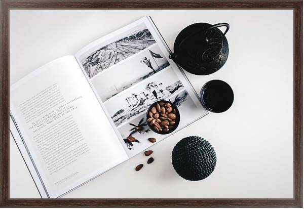 Постер Черный чайный набор с журналом с типом исполнения На холсте в раме в багетной раме 221-02