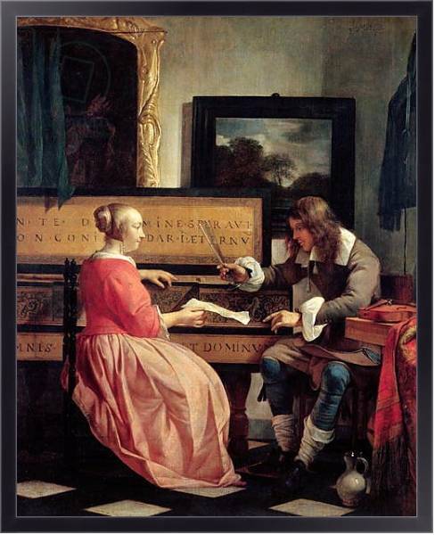 Постер A Man and a Woman Seated by a Virginal, c.1665 с типом исполнения На холсте в раме в багетной раме 221-01
