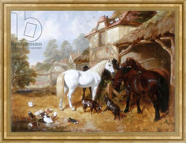 Постер Horses in a Farmyard с типом исполнения На холсте в раме в багетной раме NA033.1.051