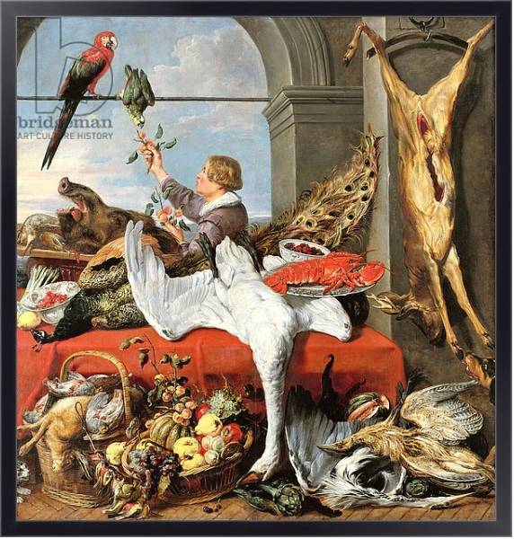 Постер Interior of an office, or still life with game, poultry and fruit, c.1635 с типом исполнения На холсте в раме в багетной раме 221-01