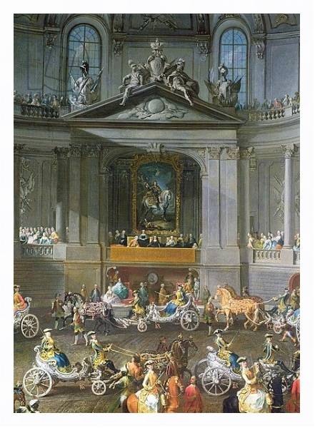 Постер A Cavalcade in the Winter Riding School of the Vienna Hof, 1743 2 с типом исполнения На холсте в раме в багетной раме 221-03