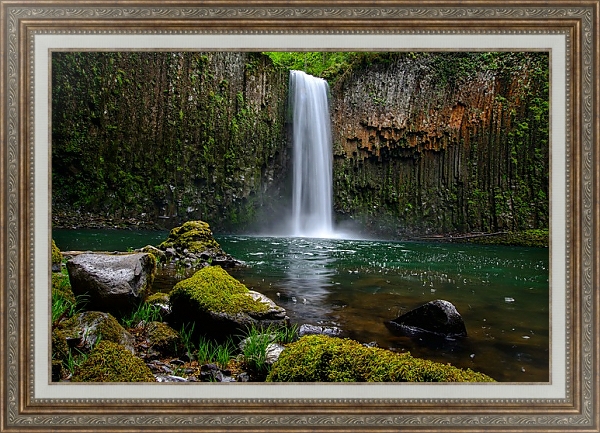 Постер Живописный водопад, обросший мхом с типом исполнения На холсте в раме в багетной раме 595.M52.330