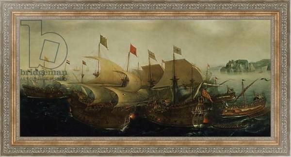 Постер A Sea Action, possibly the Battle of Cadiz, 1596 с типом исполнения На холсте в раме в багетной раме 484.M48.310