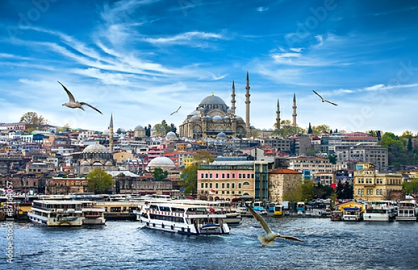 Постер Турция, Стамбул. Вид на набережную с типом исполнения На холсте без рамы
