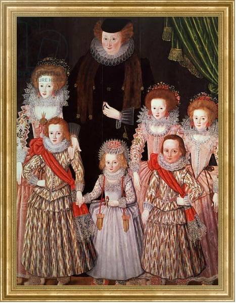 Постер The Tasburgh Group: Lettice Cressy, Lady Tasburgh of Bodney, Norfolk and her Children, c.1605 с типом исполнения На холсте в раме в багетной раме NA033.1.051