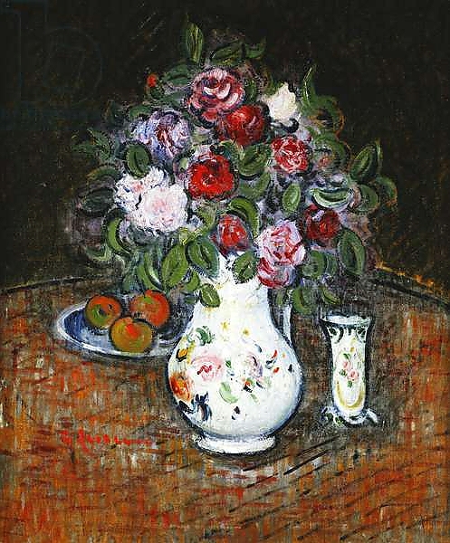 Постер Vase of Flowers and Bowl of Fruit; Vase de Fleurs et Bol de Fruits, с типом исполнения На холсте без рамы