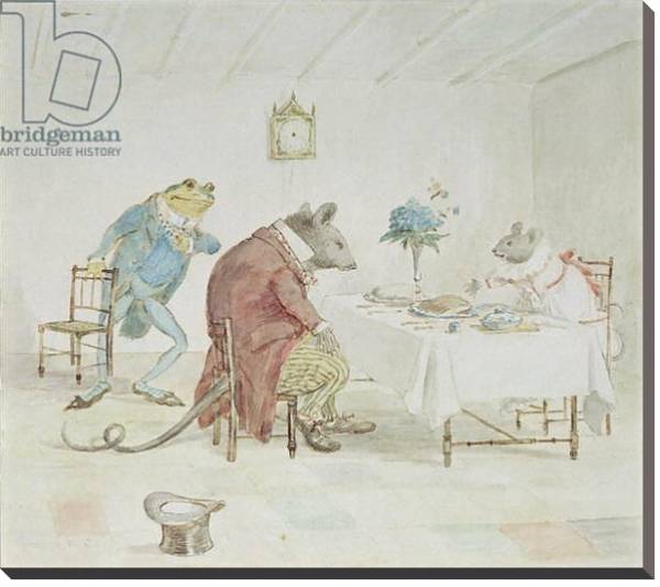 Постер 'Pray, Miss Mouse, will you give us some beer', illustration from 'A Frog He Would A-Wooing Go' с типом исполнения На холсте без рамы