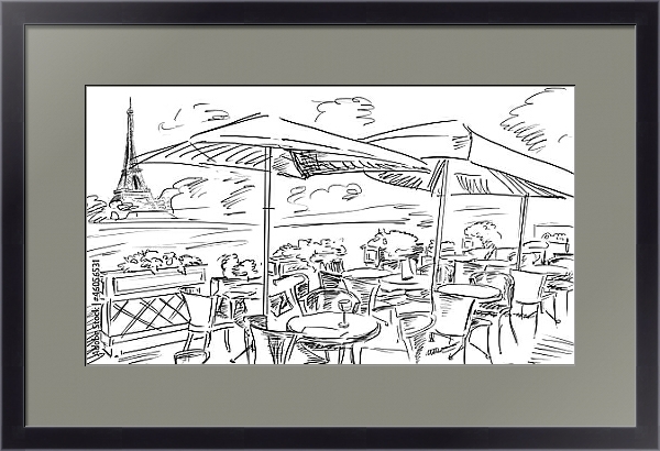 Постер Париж в Ч/Б рисунках #29 с типом исполнения Под стеклом в багетной раме 221-01