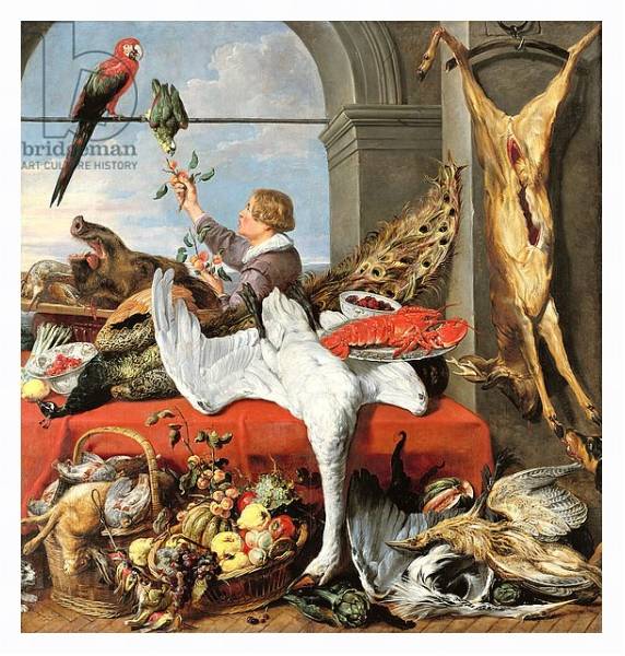 Постер Interior of an office, or still life with game, poultry and fruit, c.1635 с типом исполнения На холсте в раме в багетной раме 221-03