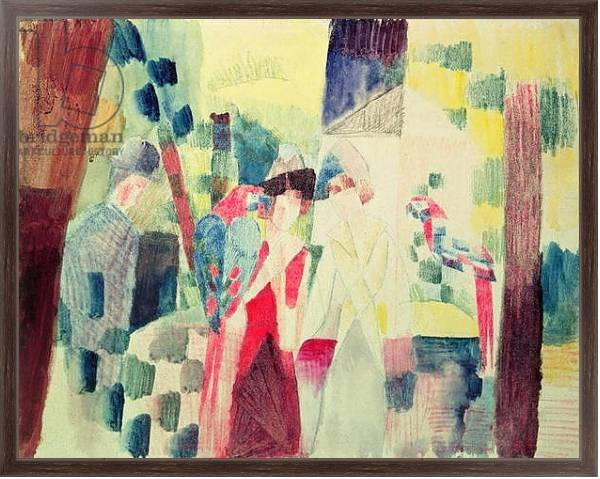Постер Two Women and a Man with Parrots, 20th century с типом исполнения На холсте в раме в багетной раме 221-02