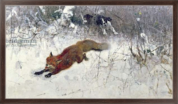 Постер Fox Being Chased through the Snow с типом исполнения На холсте в раме в багетной раме 221-02