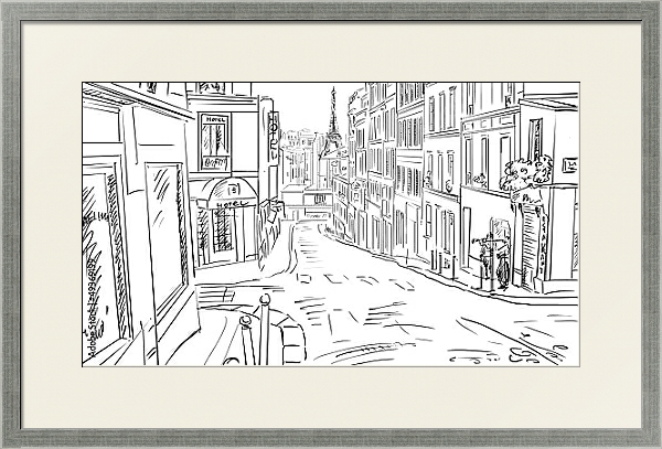 Постер Париж в Ч/Б рисунках #22 с типом исполнения Под стеклом в багетной раме 1727.2510
