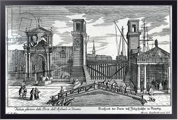 Постер View of the gates at the entrance to the Arsenal in Venice, published by Martin Engelbrecht, c.1740s с типом исполнения На холсте в раме в багетной раме 221-01