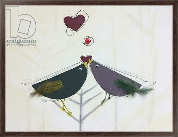 Постер Love birds, love hearts,, painting с типом исполнения На холсте в раме в багетной раме 221-02