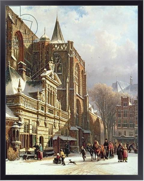 Постер View of the Hoofdwacht and the Grote Kerk, Zwolle с типом исполнения На холсте в раме в багетной раме 221-01